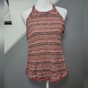 Anthropologie W5 tweed knit brown/rust frayed hem halter top size Med